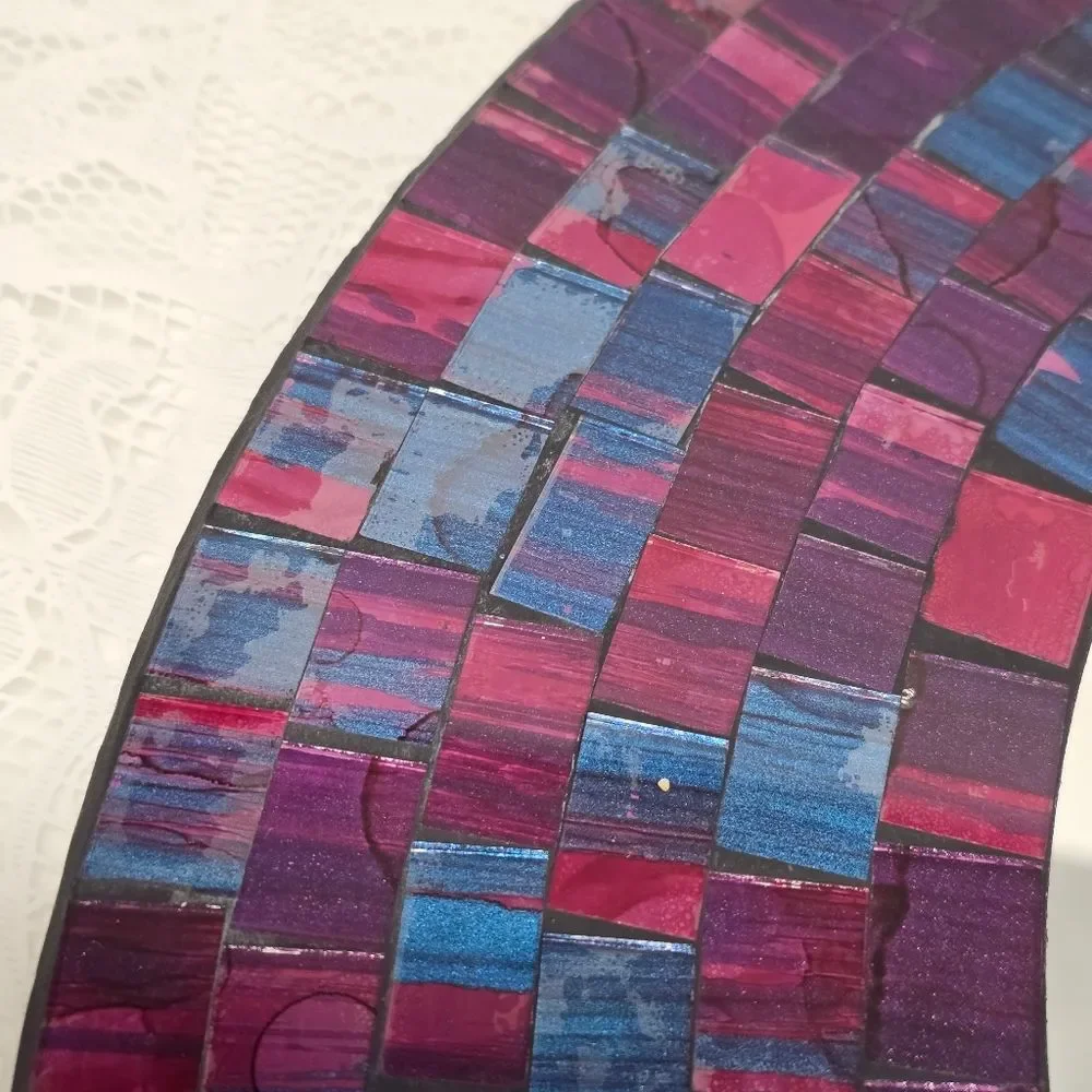 Vintage Glass Mosaic Wall Mirror Purple Blue Pink Handmade In Indonesia Art Deco